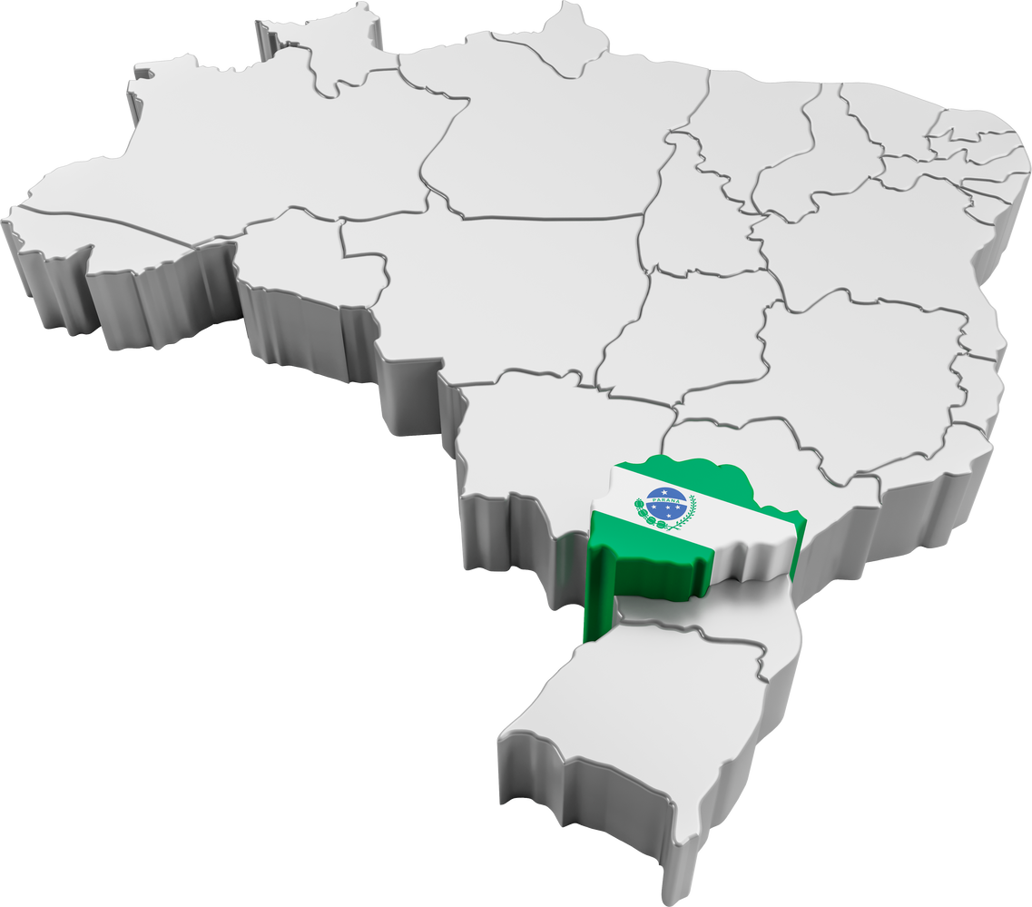 Brazil map with Paraná state flag in 3d render
